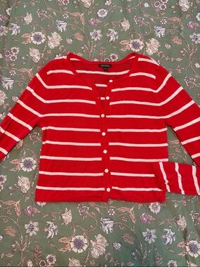 Wild Fable Red and White Striped Button-Up Cardigan